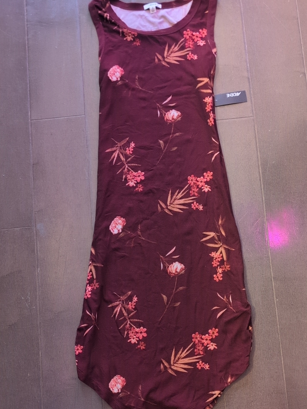 Burgundy Dress with Pink Floral Print